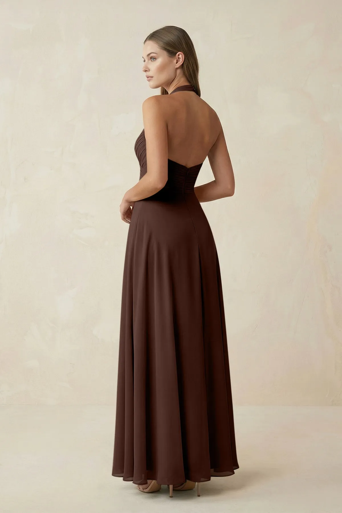 A-Line Pleated Chiffon V-Neck Bridesmaid Dress in Espresso sold by KissProm product image thumbnail 2