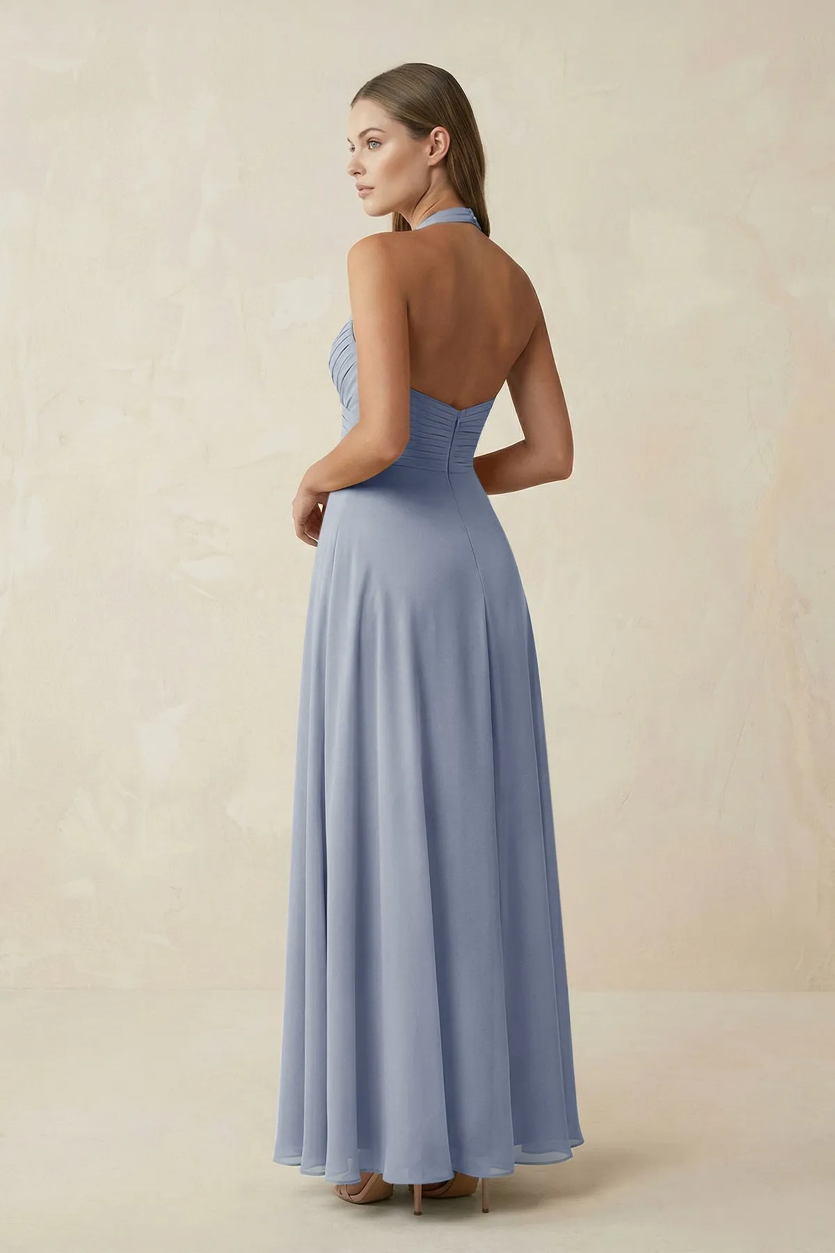 A-Line Pleated Chiffon V-Neck Bridesmaid Dress in Twilight sold by KissProm product image thumbnail 2