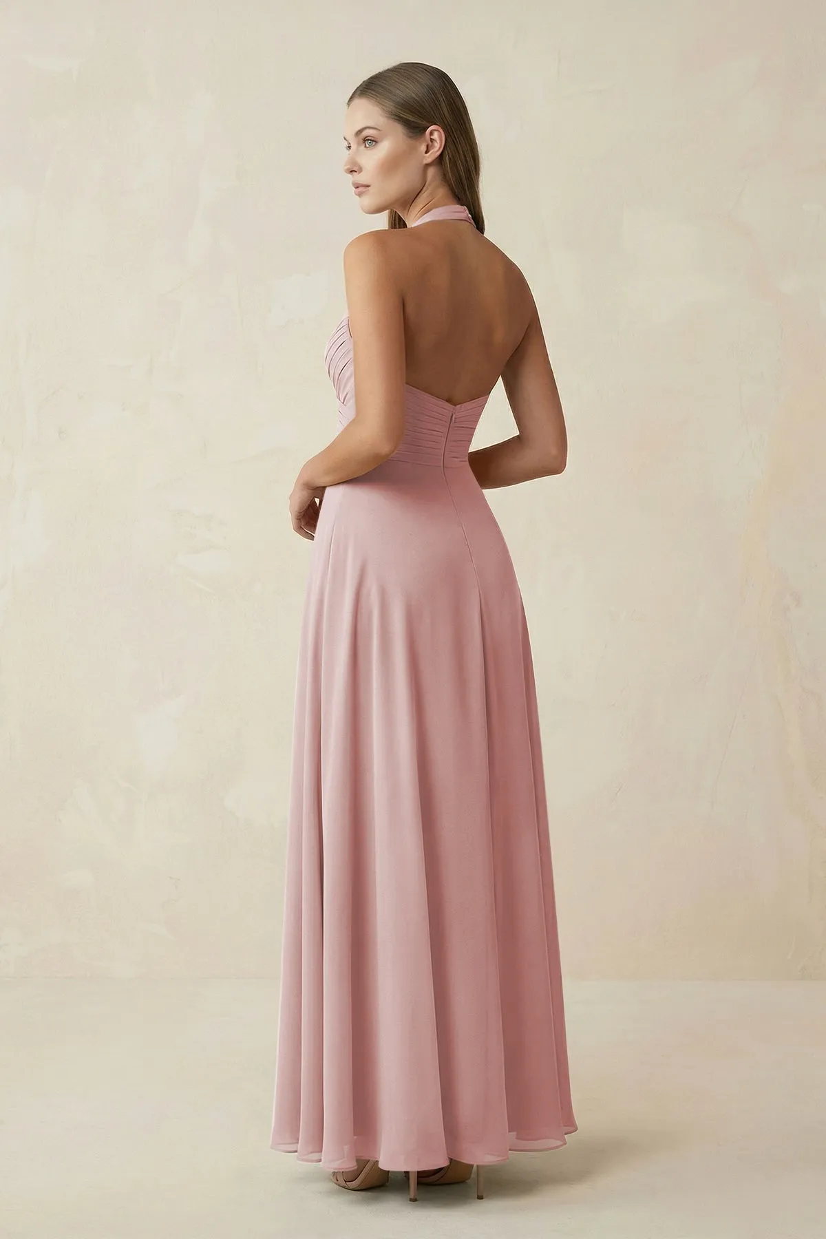 A-Line Pleated Chiffon V-Neck Bridesmaid Dress in Dusty Rose sold by KissProm product image thumbnail 2