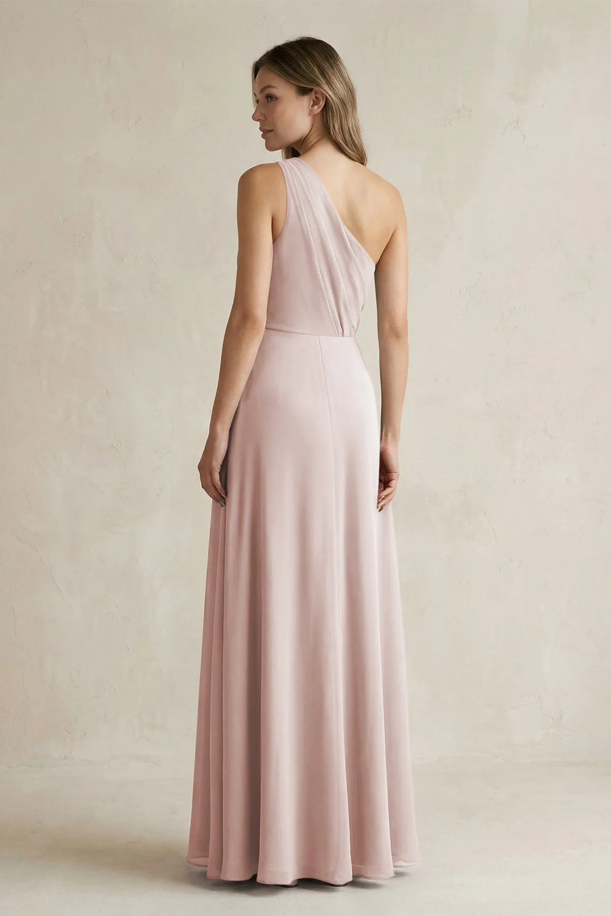 One-Shoulder Chiffon A-Line Bridesmaid Dress With Slit in Toffee sold by KissProm product image thumbnail 2