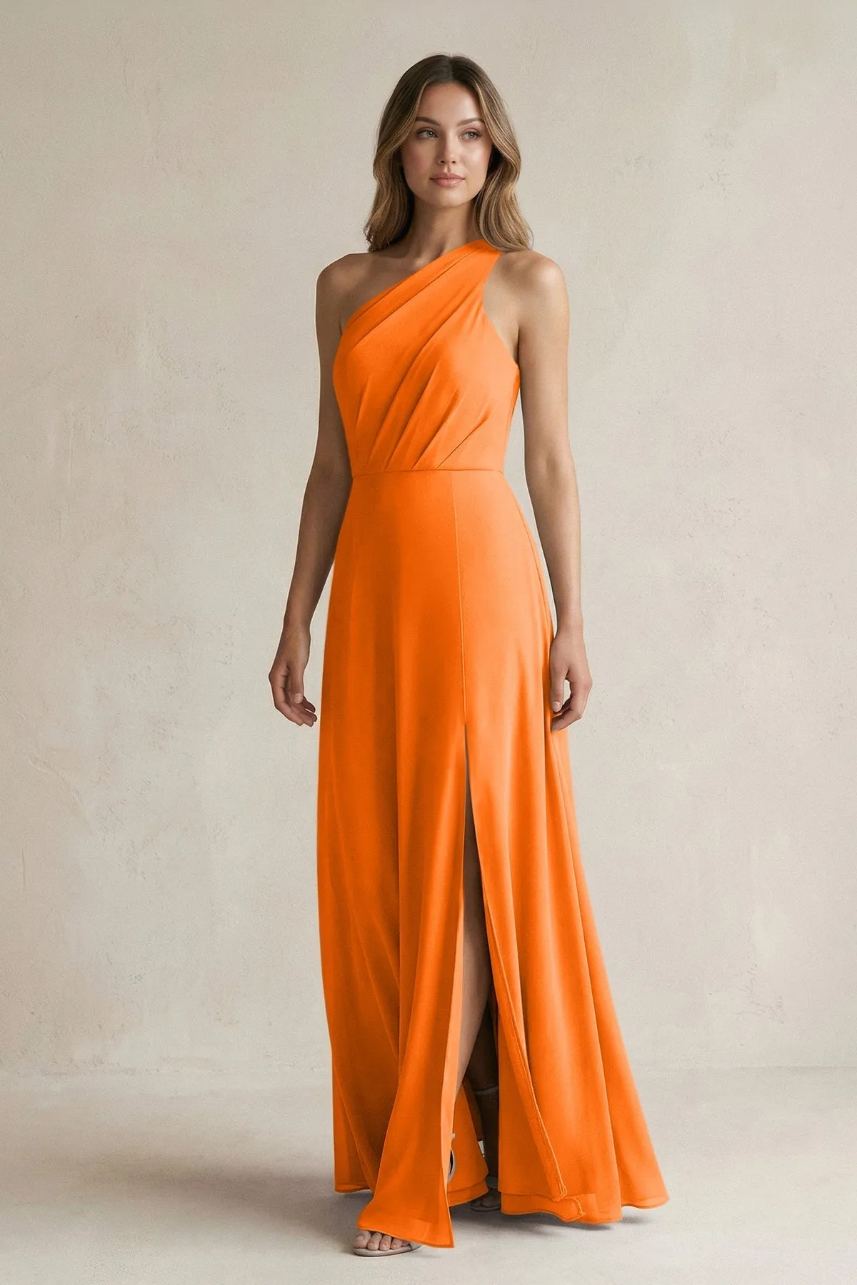 One-Shoulder Chiffon A-Line Bridesmaid Dress With Slit in Cinnamon sold by KissProm