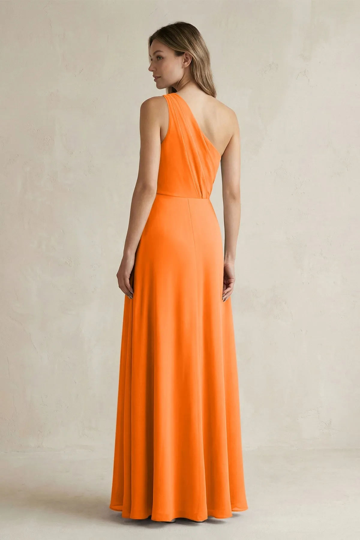 One-Shoulder Chiffon A-Line Bridesmaid Dress With Slit in Cinnamon sold by KissProm product image thumbnail 2