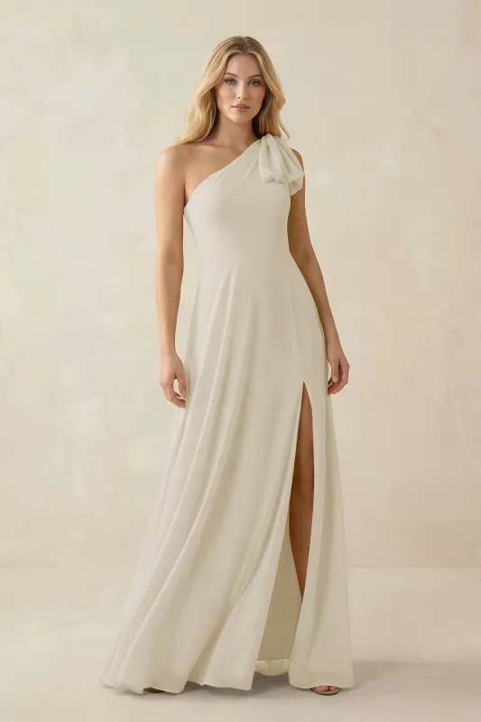 Ruffled One Shoulder Chiffon Bridesmaid Dress With Slit in Dove Gray made by KissProm