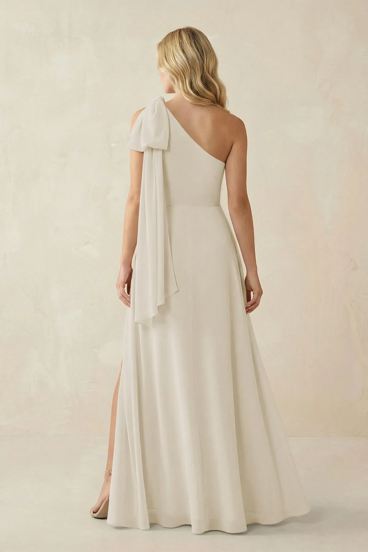 Ruffled One Shoulder Chiffon Bridesmaid Dress With Slit in Dove Gray sold by KissProm product image thumbnail 2
