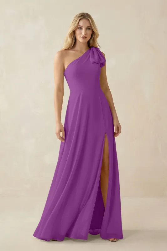 Ruffled One Shoulder Chiffon Bridesmaid Dress With Slit in Amethyst made by KissProm