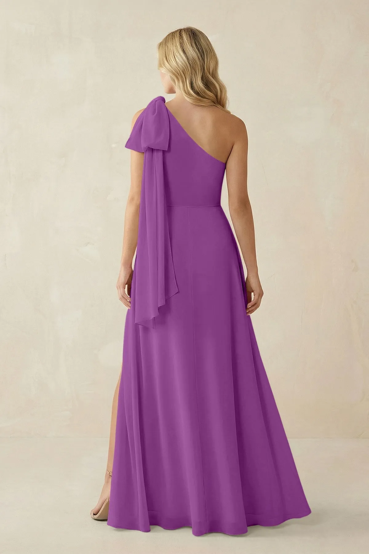 Ruffled One Shoulder Chiffon Bridesmaid Dress With Slit in Amethyst sold by KissProm product image thumbnail 2