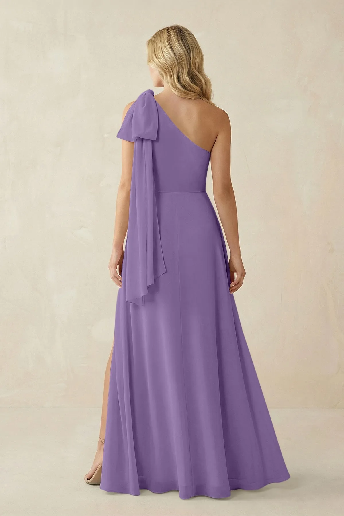 Ruffled One Shoulder Chiffon Bridesmaid Dress With Slit in Tahiti sold by KissProm product image thumbnail 2