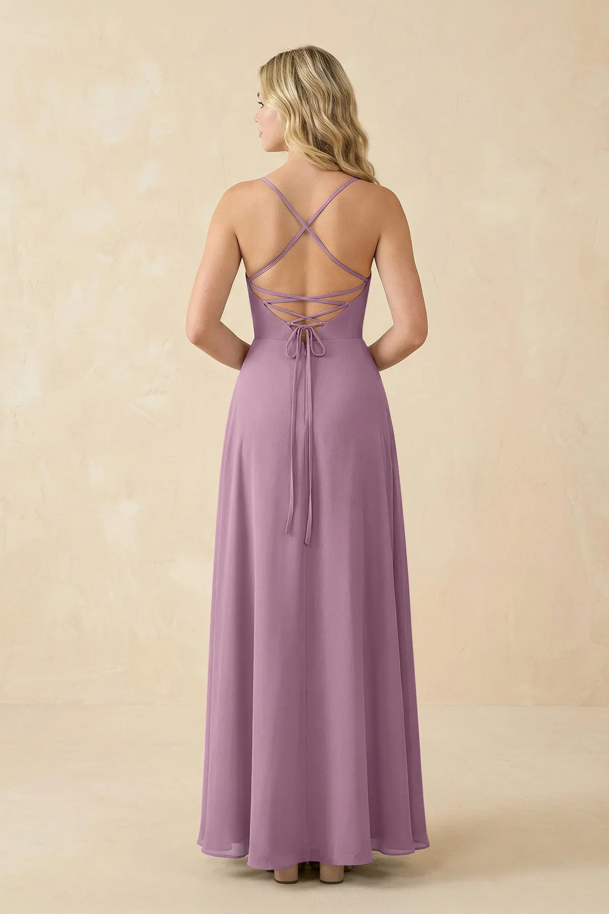 A-Line Chiffon Spaghetti Strap Bridesmaid Dress in Wisteria sold by KissProm product image thumbnail 2
