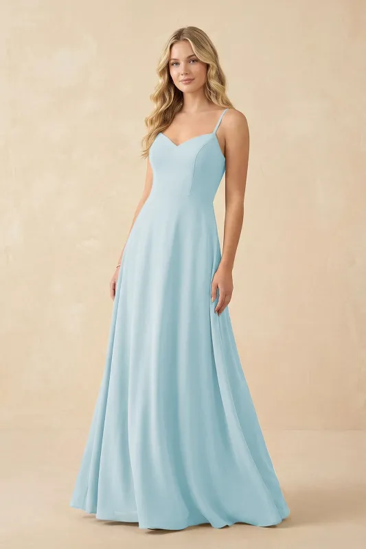 A-Line Chiffon Spaghetti Strap Bridesmaid Dress in Sky Blue made by KissProm
