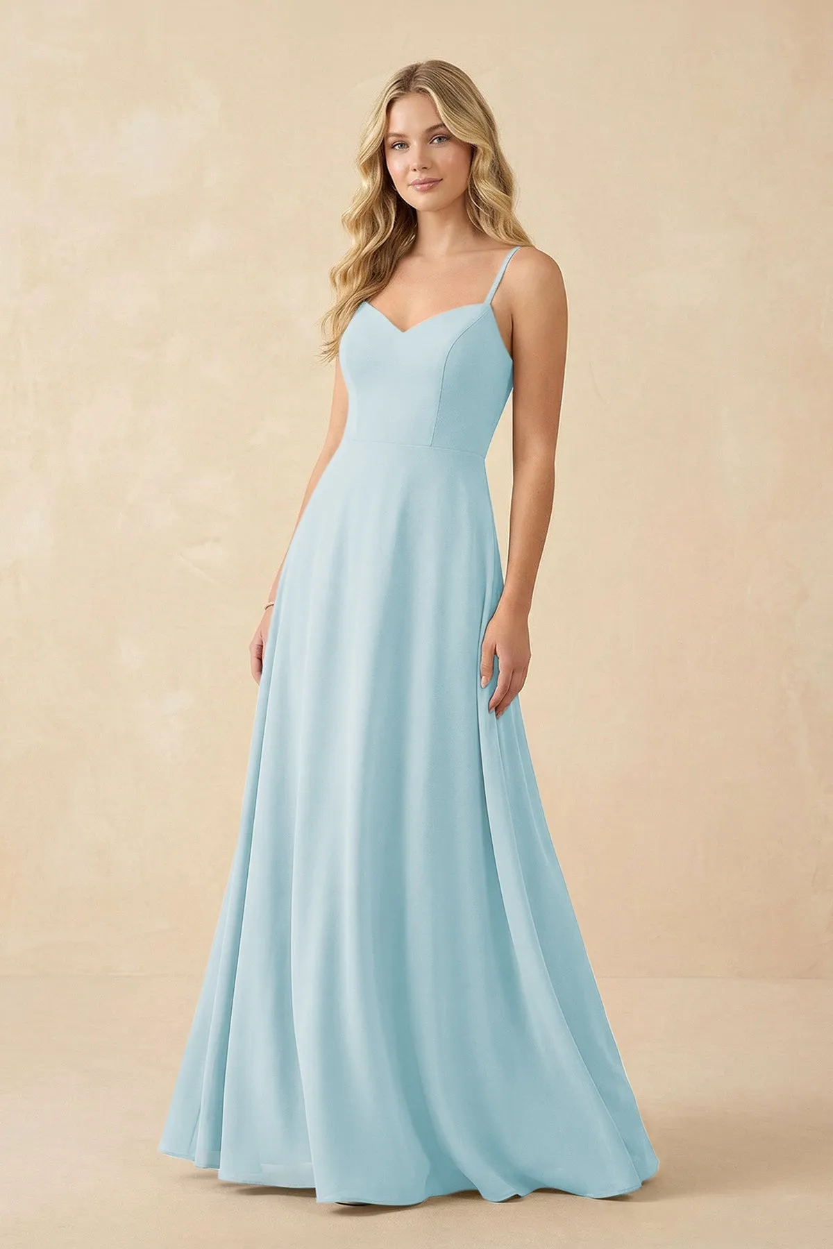 A-Line Chiffon Spaghetti Strap Bridesmaid Dress in Sky Blue sold by KissProm