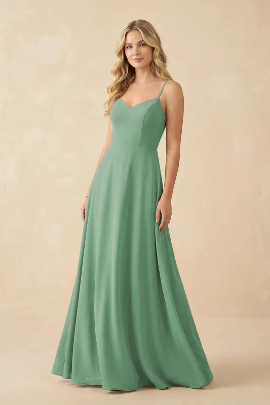A-Line Chiffon Spaghetti Strap Bridesmaid Dress in Sea Glass made by KissProm