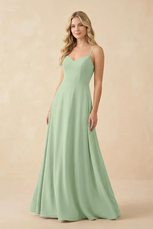 A-Line Chiffon Spaghetti Strap Bridesmaid Dress in Sage made by KissProm