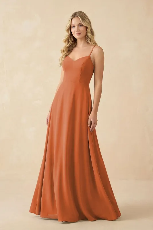 A-Line Chiffon Spaghetti Strap Bridesmaid Dress in Terracotta made by KissProm