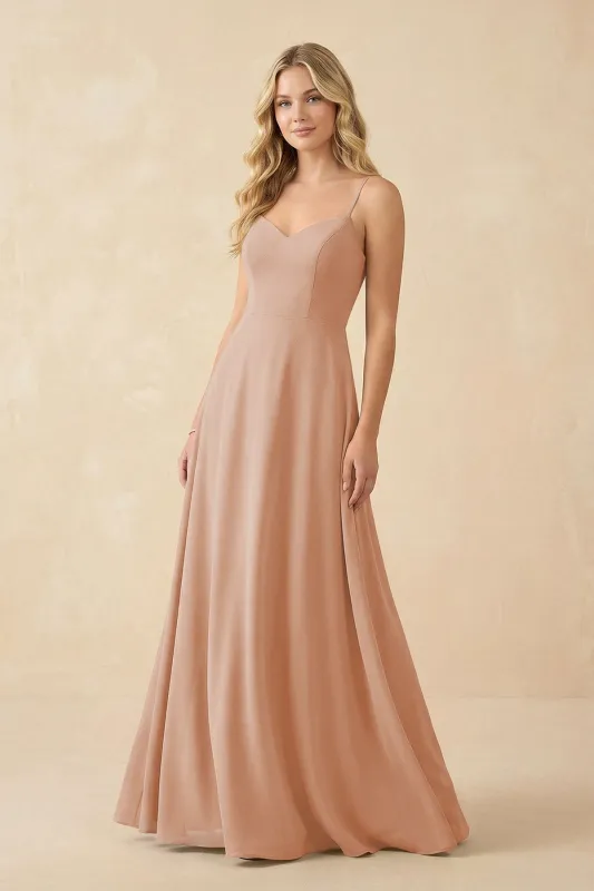 A-Line Chiffon Spaghetti Strap Bridesmaid Dress in Champagne Rose made by KissProm