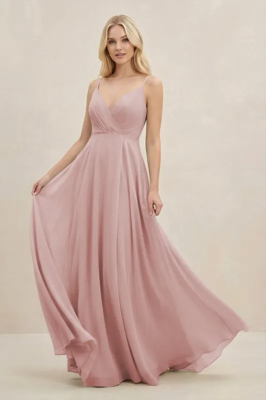 A-Line Spaghetti Strap Chiffon Bridesmaid Dress in Dusty Rose made by KissProm