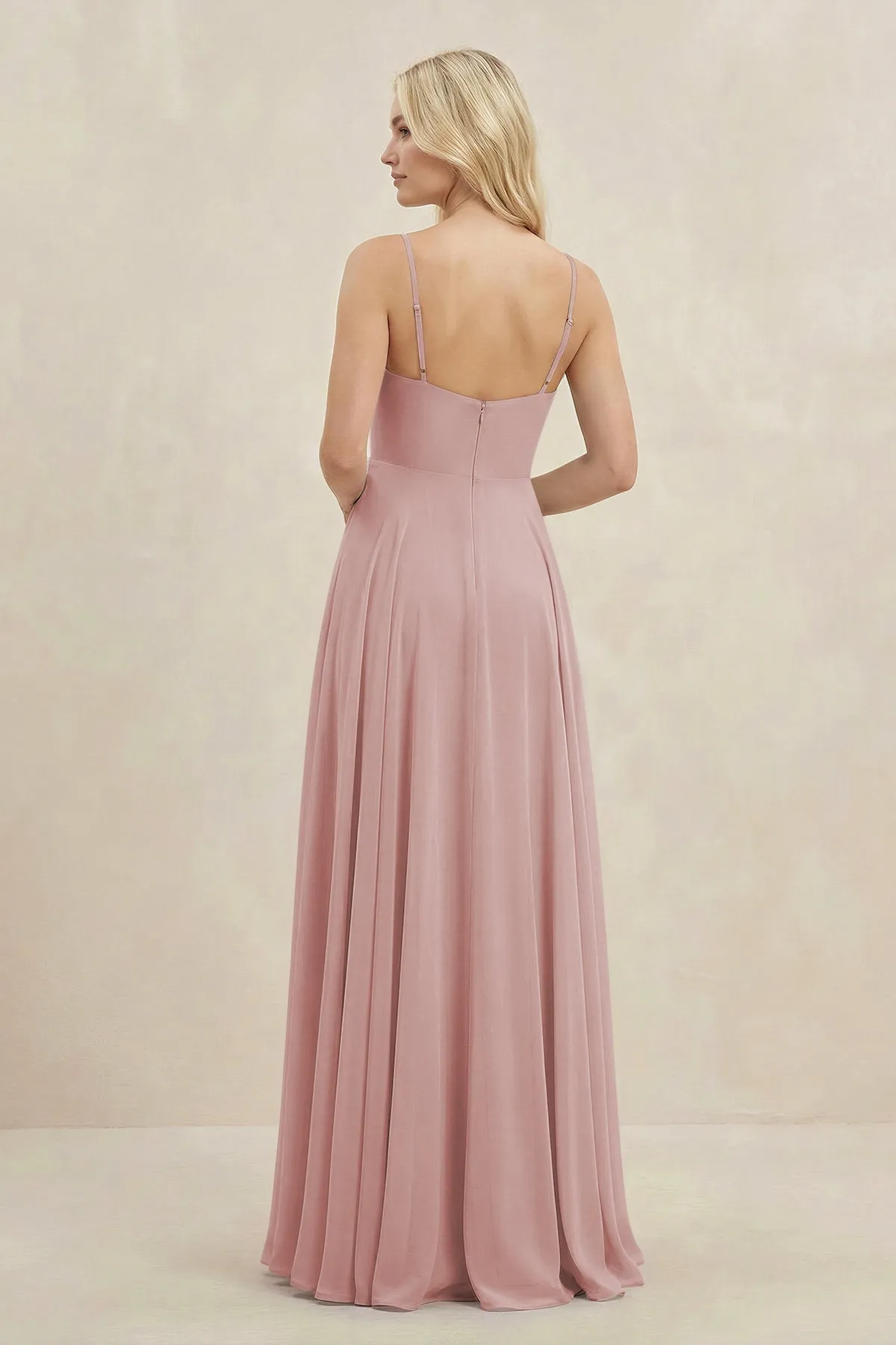 A-Line Spaghetti Strap Chiffon Bridesmaid Dress in Dusty Rose sold by KissProm product image thumbnail 2