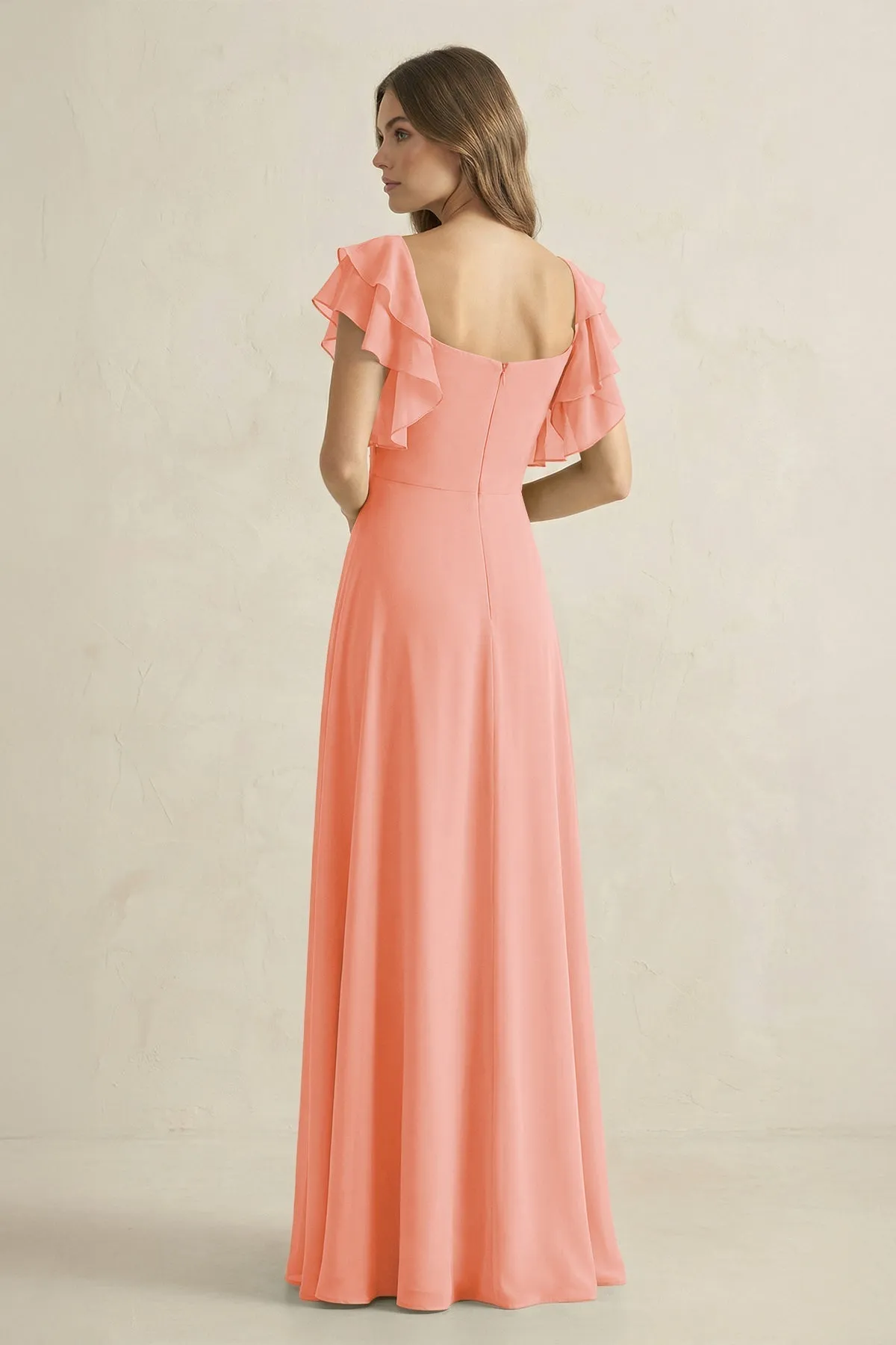 Ruffled Sleeves A-Line Chiffon Bridesmaid Dress in Rosette sold by KissProm product image thumbnail 2