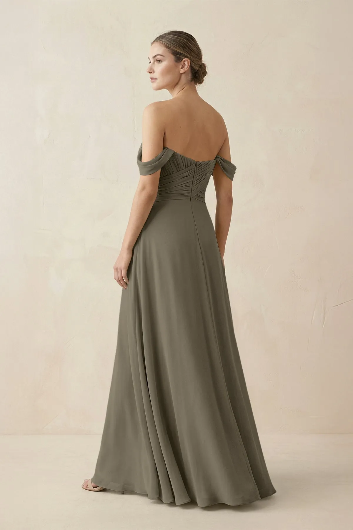 A-Line Off-the-Shoulder Chiffon Bridesmaid Dress in Willow Green sold by KissProm product image thumbnail 2