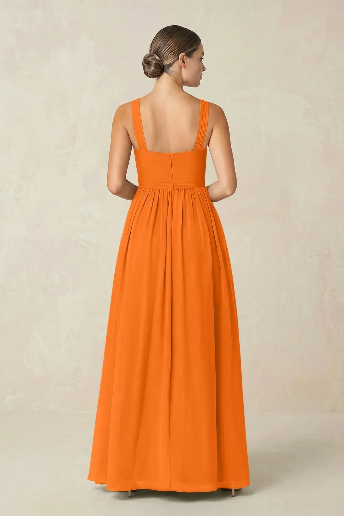 Cross Halter Neck Chiffon A-Line Bridesmaid Dress With Slit in Cinnamon sold by KissProm product image thumbnail 2
