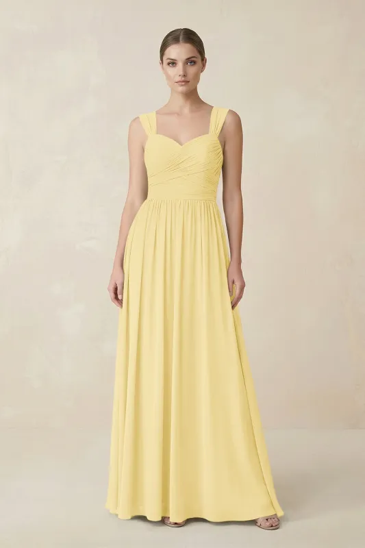 Sweetheart Pleated Chiffon A-Line Bridesmaid Dress in Pastel Yellow made by KissProm