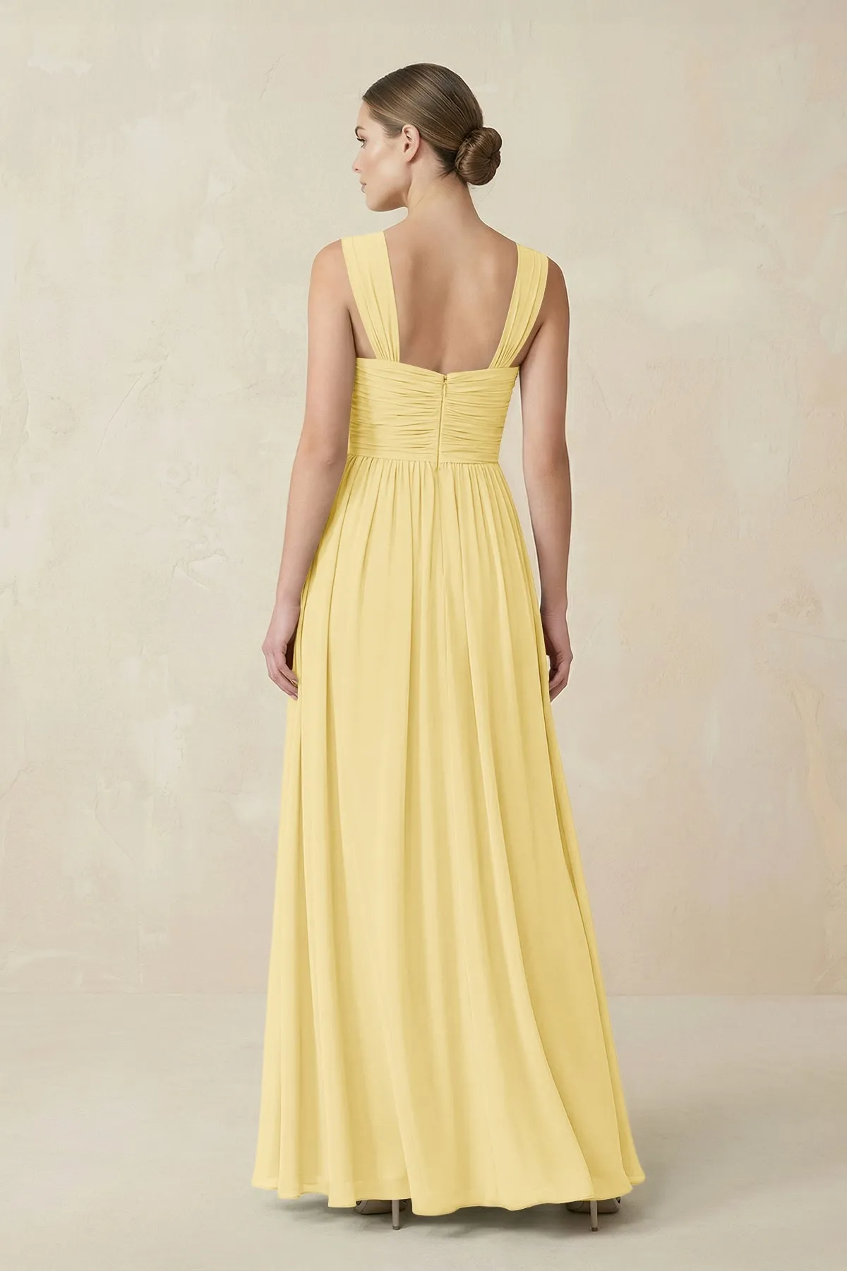 Sweetheart Pleated Chiffon A-Line Bridesmaid Dress in Pastel Yellow sold by KissProm product image thumbnail 2