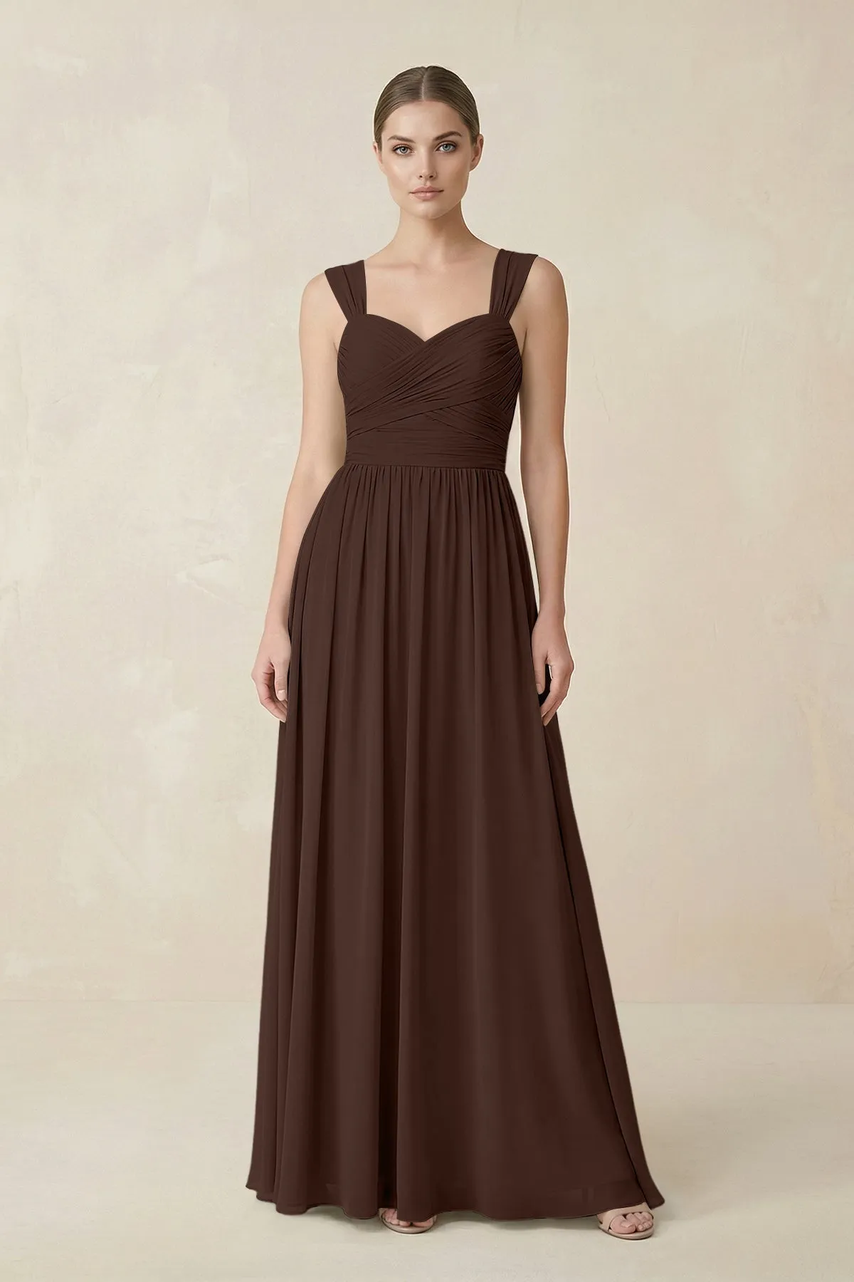 Sweetheart Pleated Chiffon A-Line Bridesmaid Dress in Espresso sold by KissProm