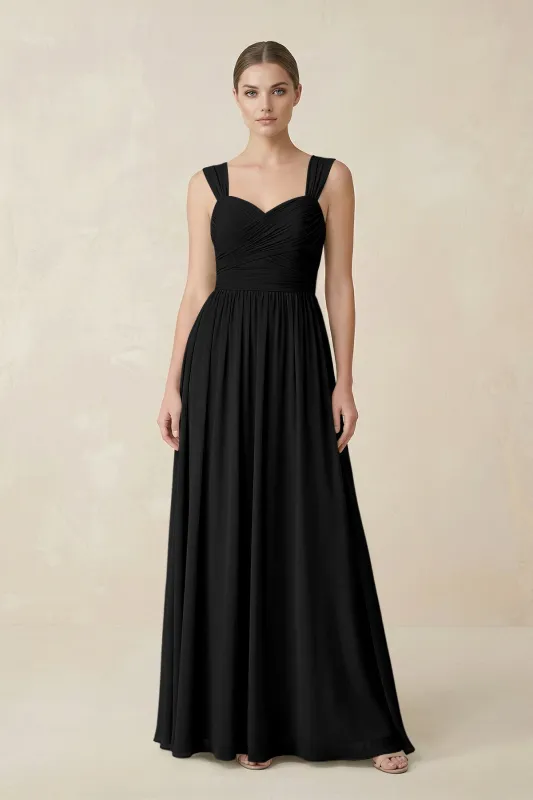 Sweetheart Pleated Chiffon A-Line Bridesmaid Dress in Black made by KissProm