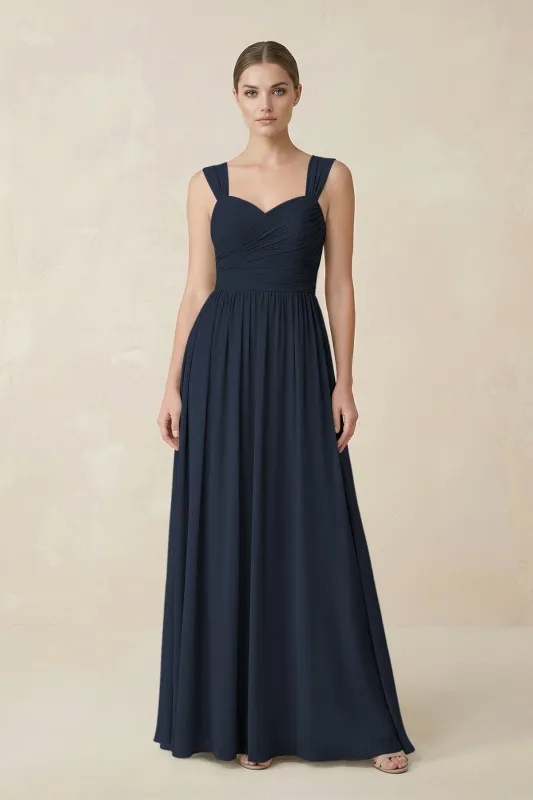 Sweetheart Pleated Chiffon A-Line Bridesmaid Dress in Dark Navy made by KissProm