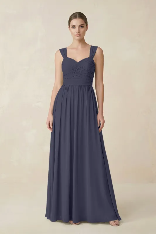 Sweetheart Pleated Chiffon A-Line Bridesmaid Dress in Dusk Blue made by KissProm