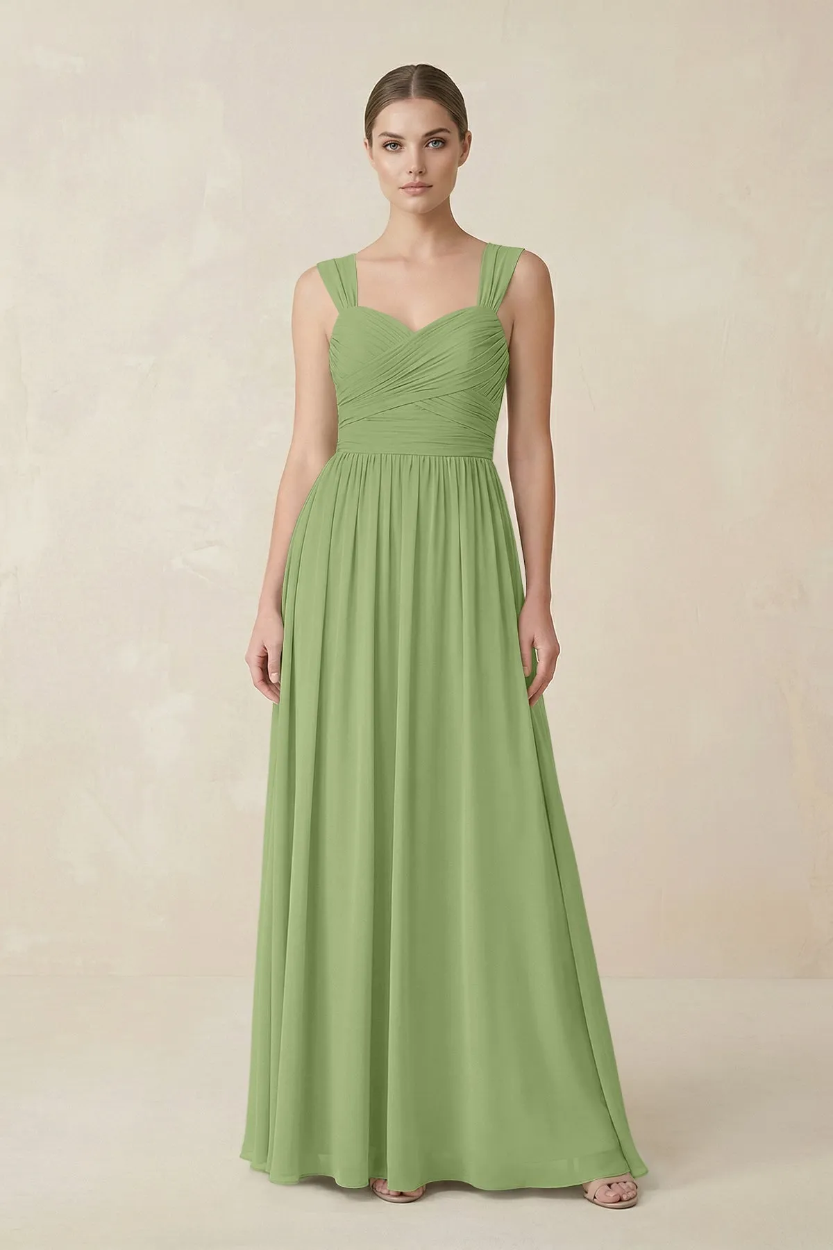 Sweetheart Pleated Chiffon A-Line Bridesmaid Dress in Matcha sold by KissProm