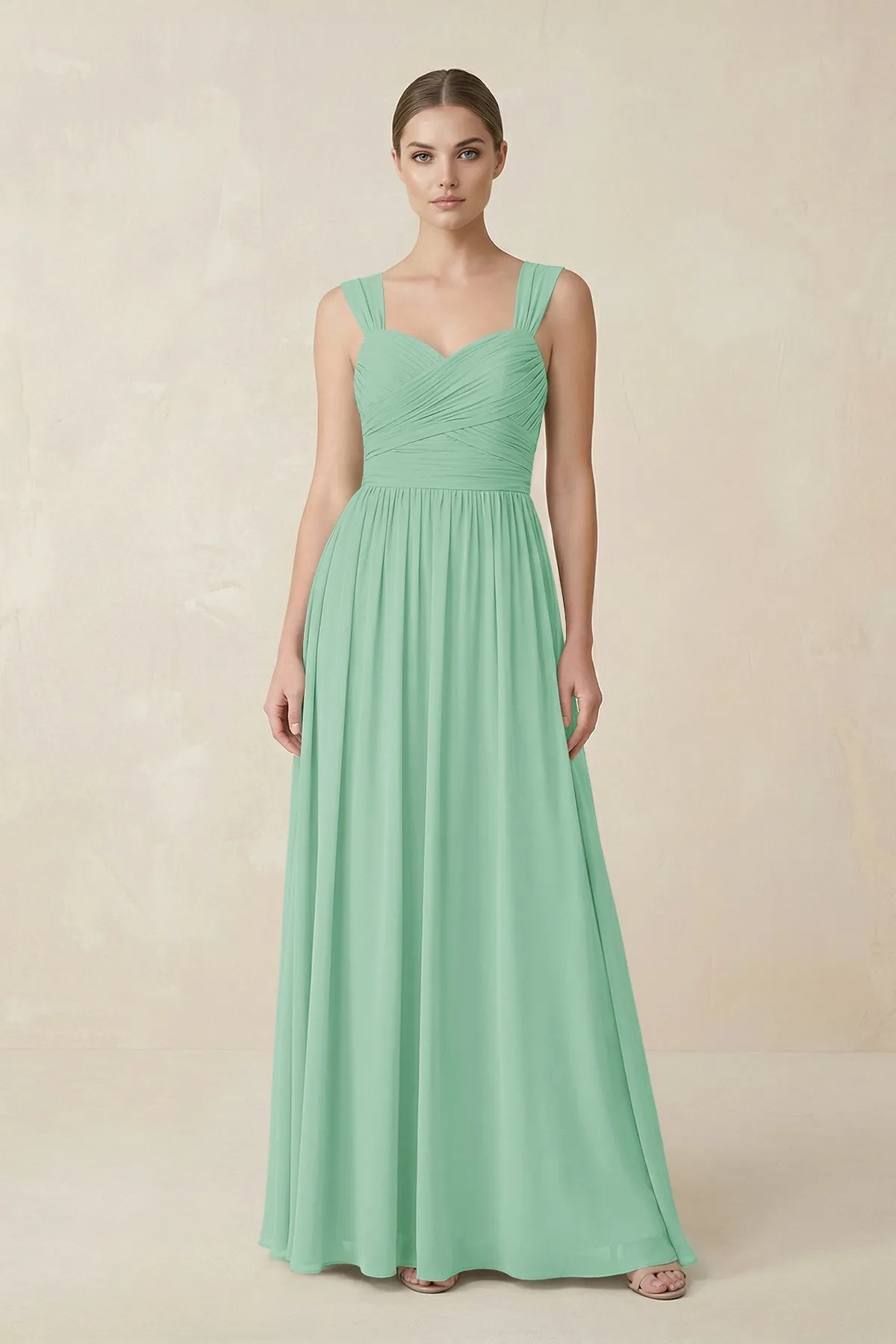 Sweetheart Pleated Chiffon A-Line Bridesmaid Dress in Pale Pistachio sold by KissProm