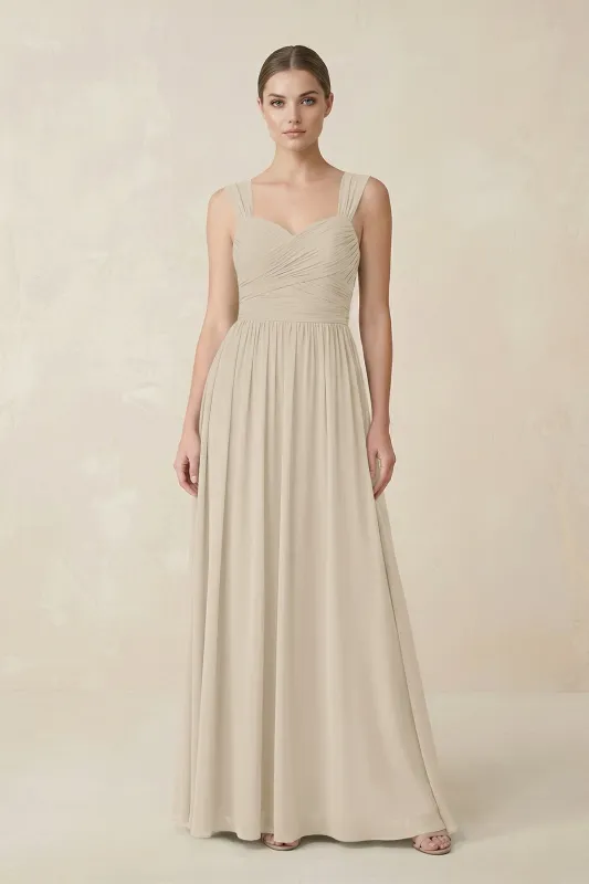 Sweetheart Pleated Chiffon A-Line Bridesmaid Dress in Champagne made by KissProm