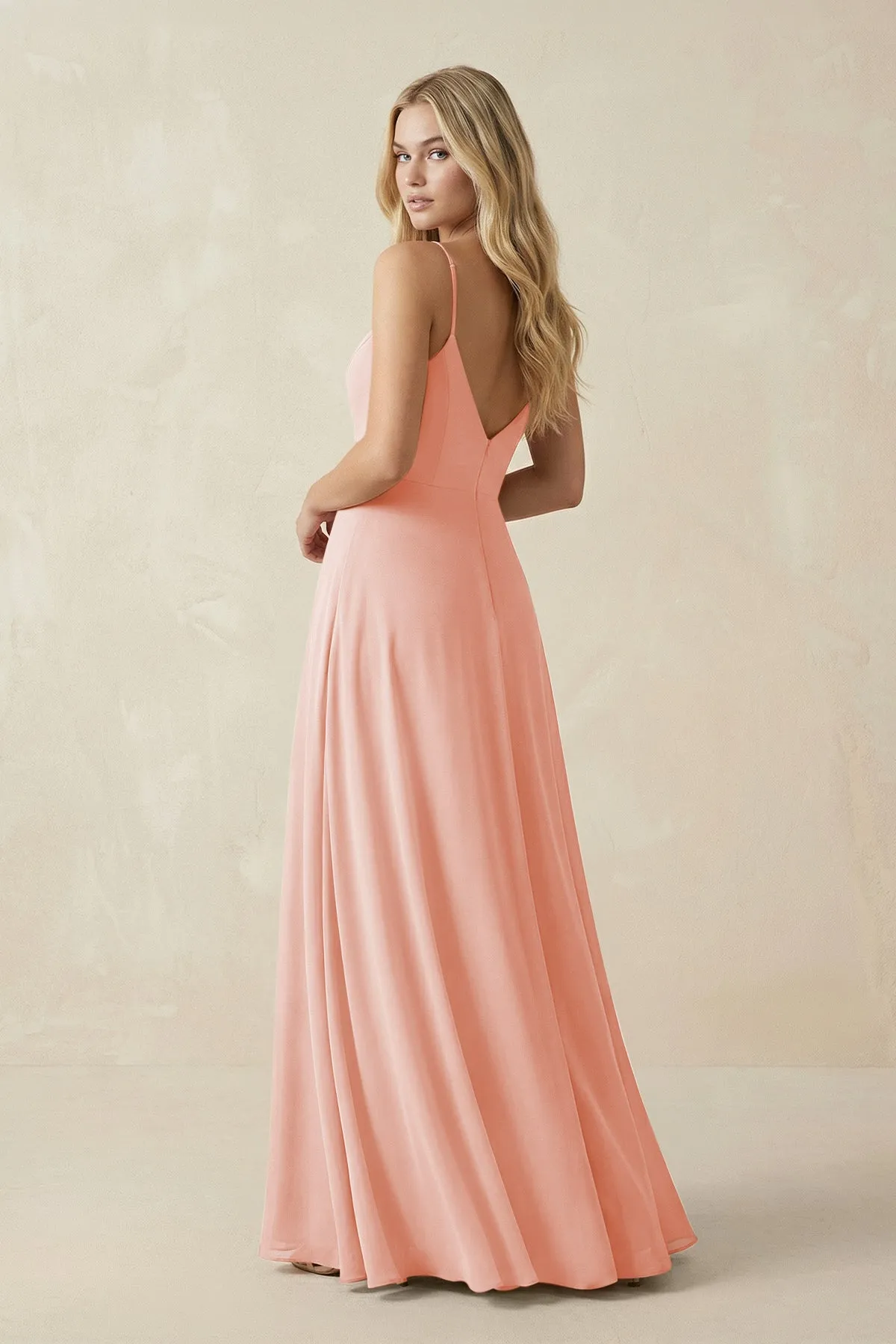 Cami Strap A-Line Chiffon Bridesmaid Dress with Slit in Rose Petal sold by KissProm product image thumbnail 2