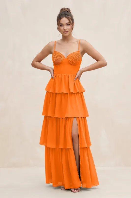 Cami Strap Tiered A-Line Chiffon Bridesmaid Dress in Cinnamon made by KissProm