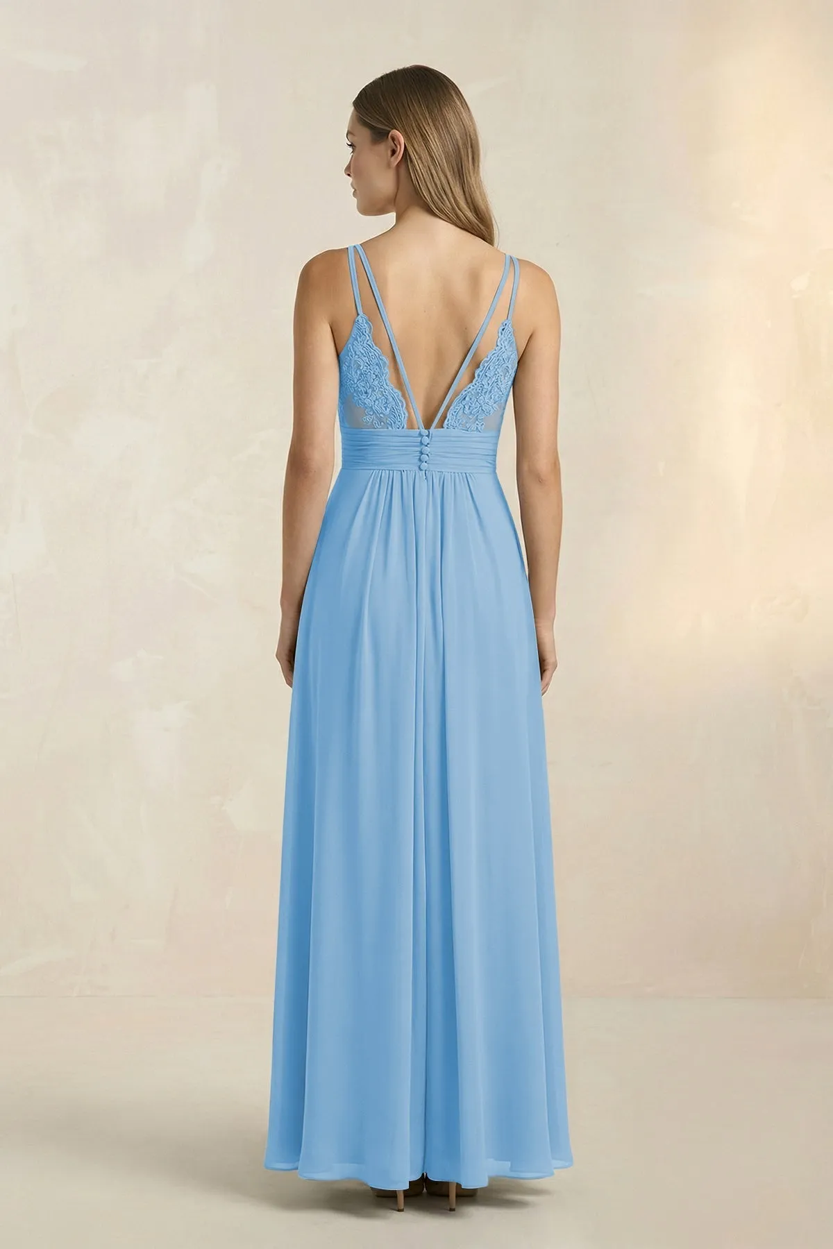 V-Neck A-Line Pleated Chiffon Bridesmaid Dress in Steel Blue sold by KissProm product image thumbnail 2