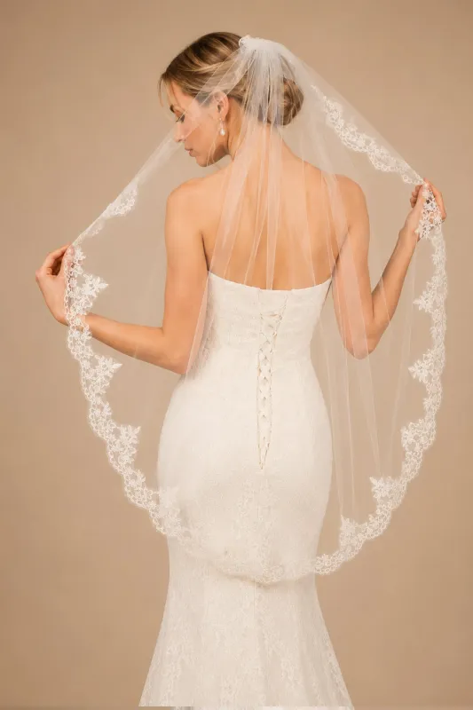 Vintage-Inspired Lace One Tier Wedding Veil Mantilla Veils in Ivory made by KissProm