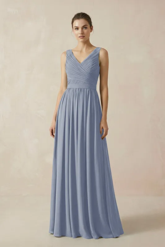 A-Line V-Neck Pleated Chiffon Bridesmaid Dress in Twilight made by KissProm