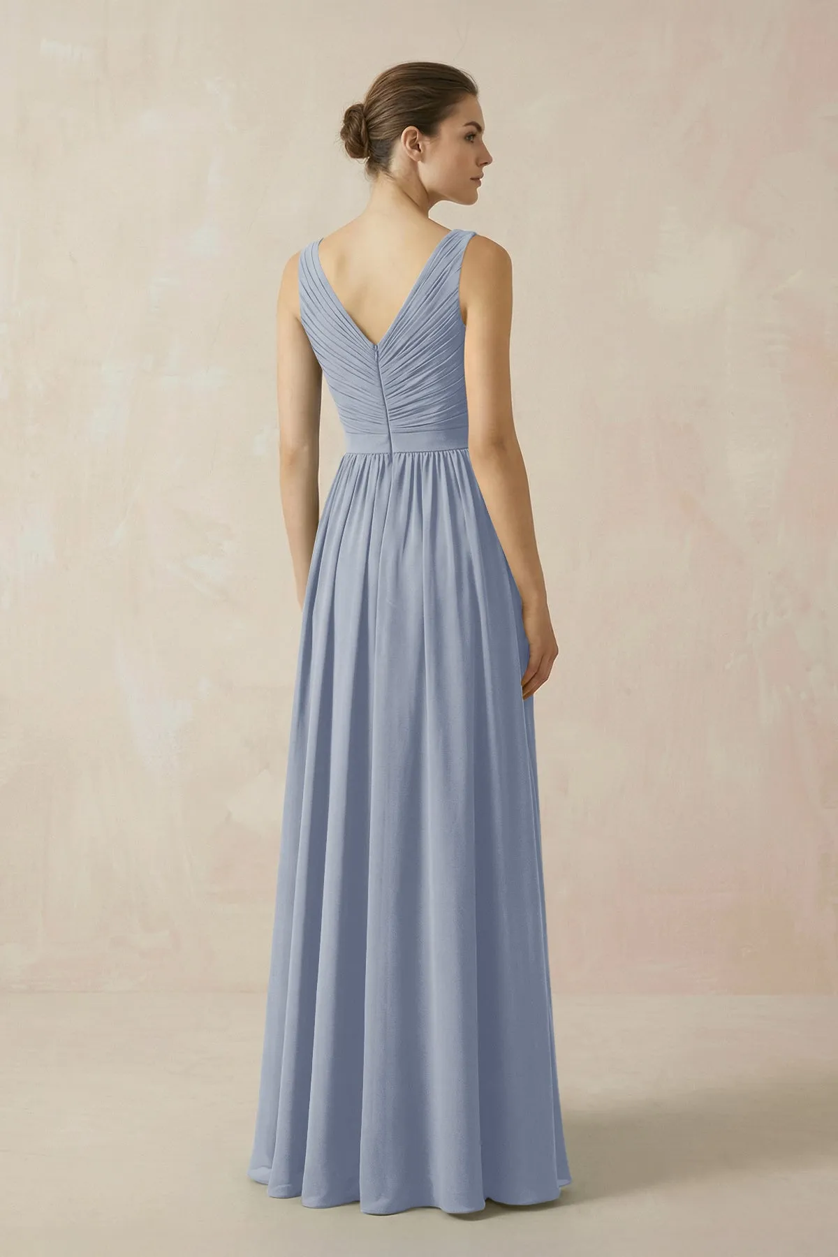 A-Line V-Neck Pleated Chiffon Bridesmaid Dress in Twilight sold by KissProm product image thumbnail 2