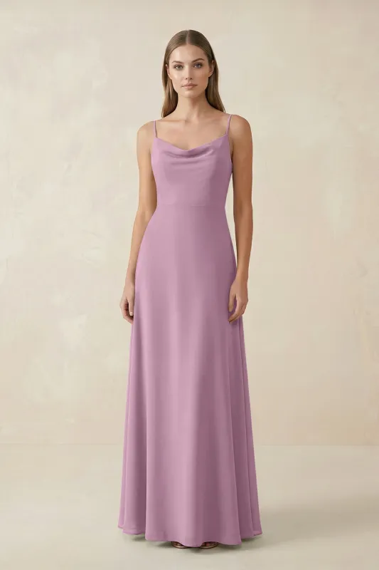 Cami Strap A-Line Chiffon Bridesmaid Dress in Wisteria made by KissProm