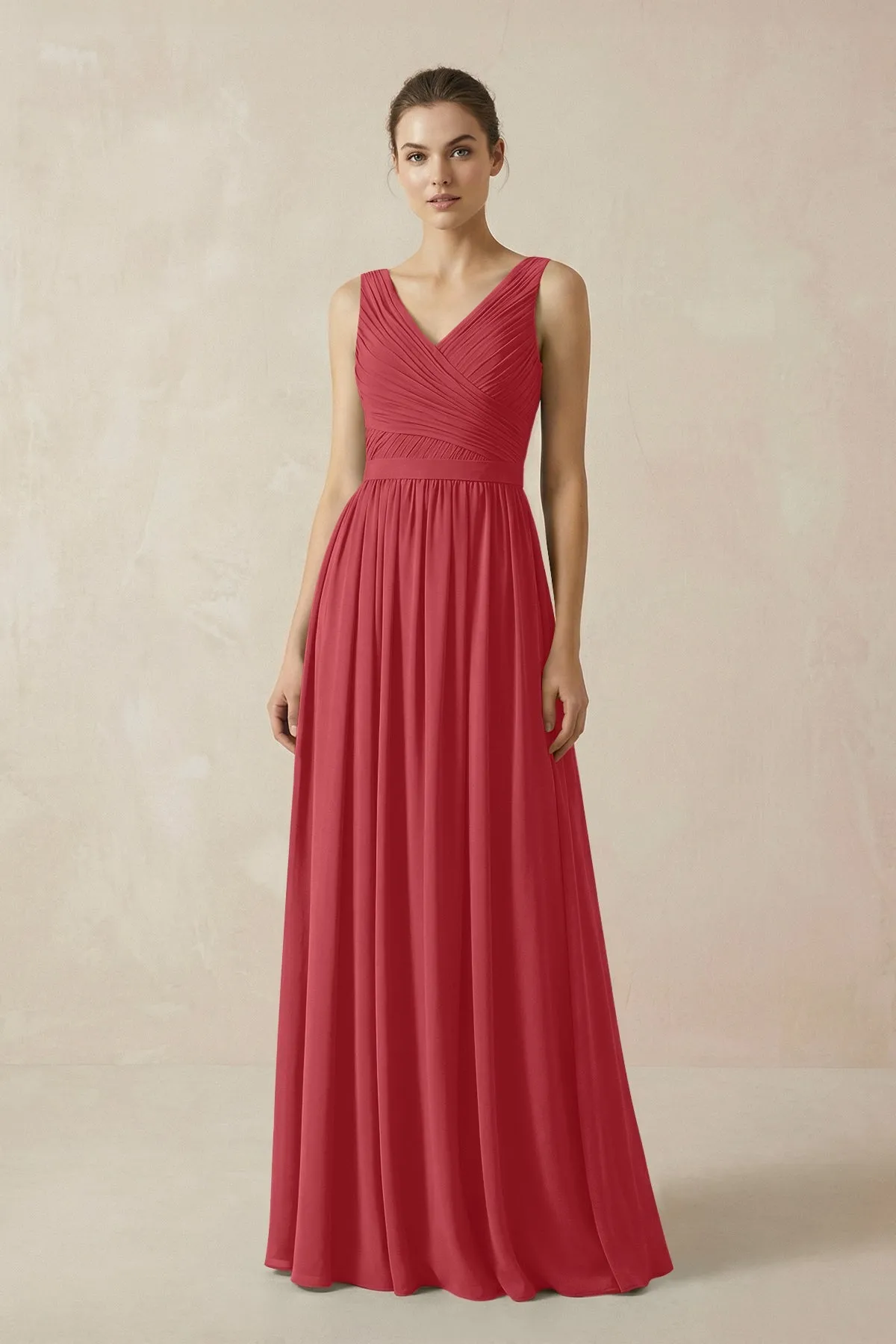 A-Line V-Neck Pleated Chiffon Bridesmaid Dress in Merlot sold by KissProm