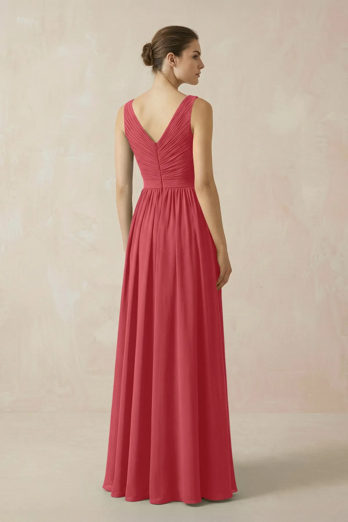A-Line V-Neck Pleated Chiffon Bridesmaid Dress in Merlot sold by KissProm product image thumbnail 2