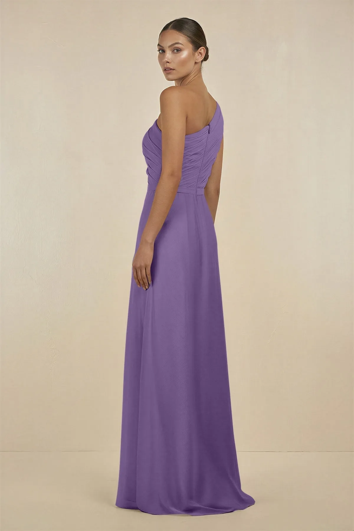 Ruffled One-Shoulder Pleated Sheath Bridesmaid Dress in Tahiti sold by KissProm product image thumbnail 2