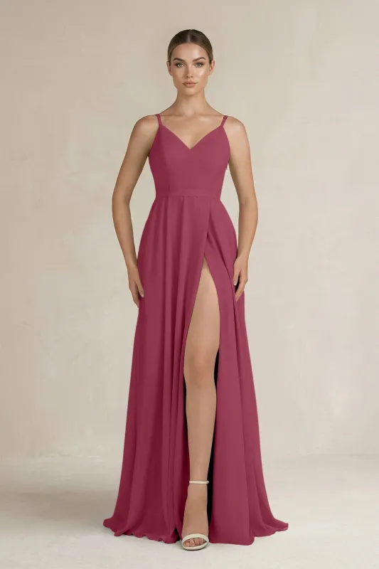 Ruched A-Line Chiffon Bridesmaid Dress with Slit in Desert Rose made by KissProm