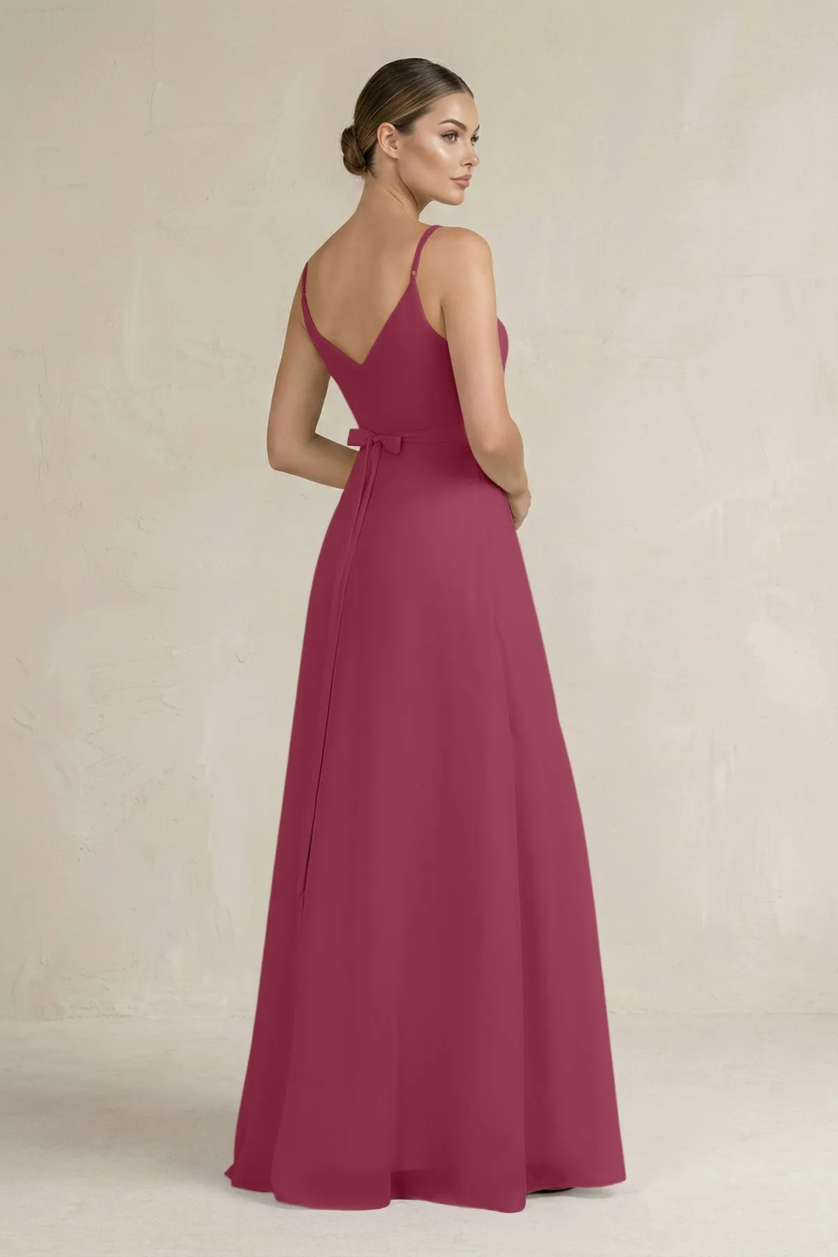 Ruched A-Line Chiffon Bridesmaid Dress with Slit in Desert Rose sold by KissProm product image thumbnail 2