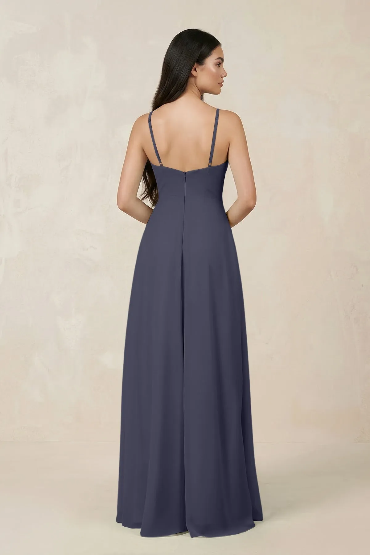 Halter Chiffon A-Line Bridesmaid Dress With Slit in Dusk Blue sold by KissProm product image thumbnail 2