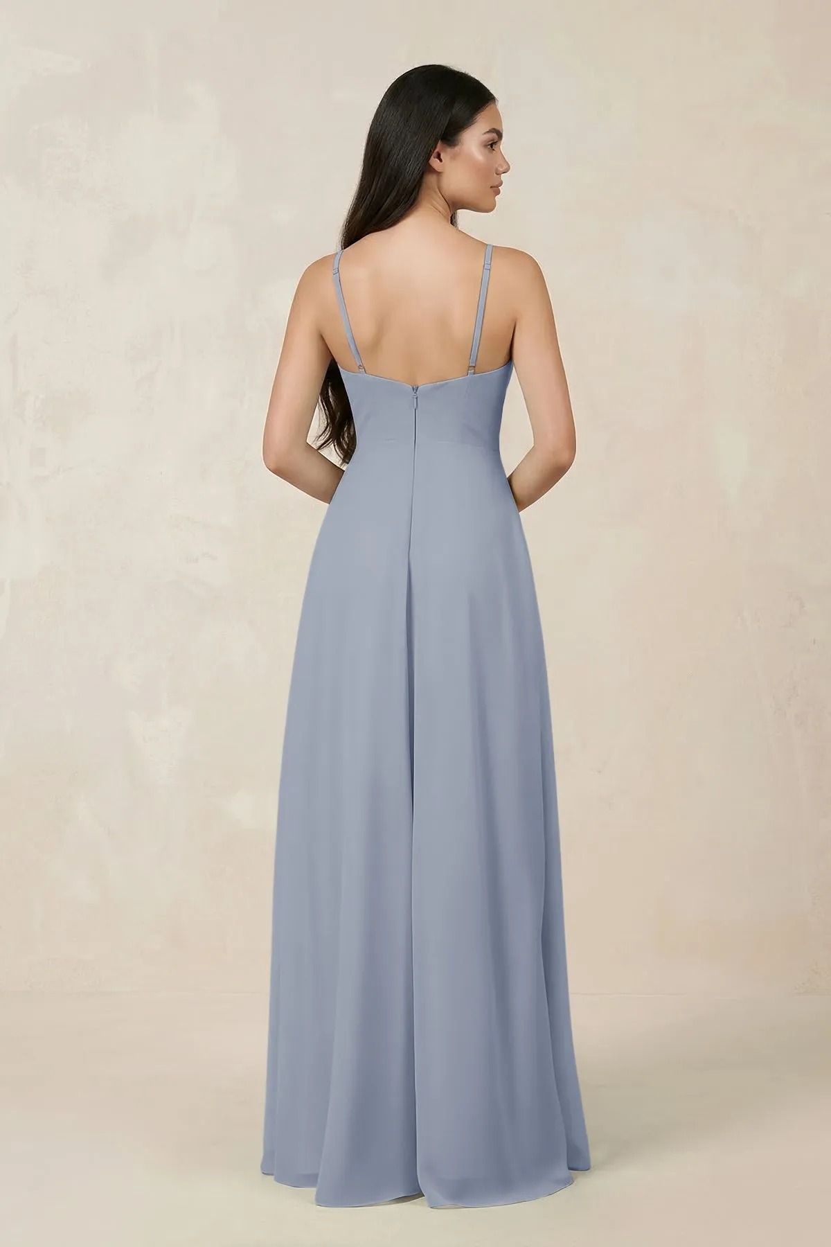 Halter Chiffon A-Line Bridesmaid Dress With Slit in Twilight sold by KissProm product image thumbnail 2
