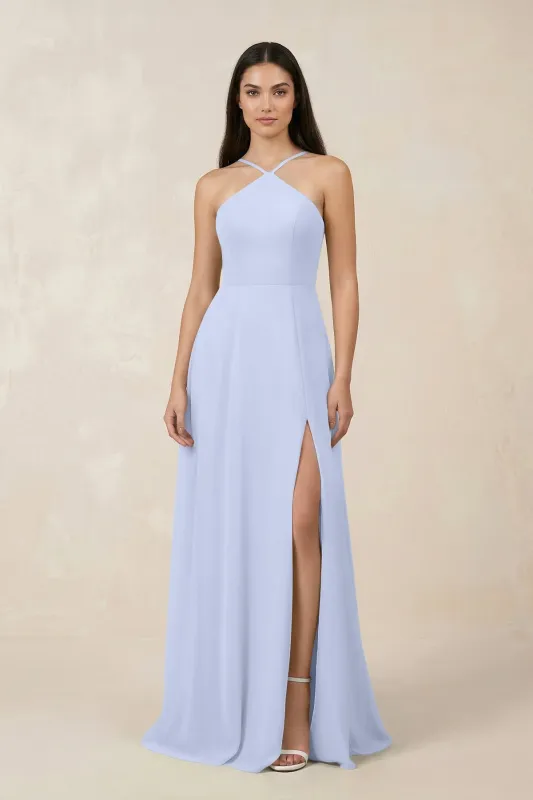 Halter Chiffon A-Line Bridesmaid Dress With Slit in Ice made by KissProm