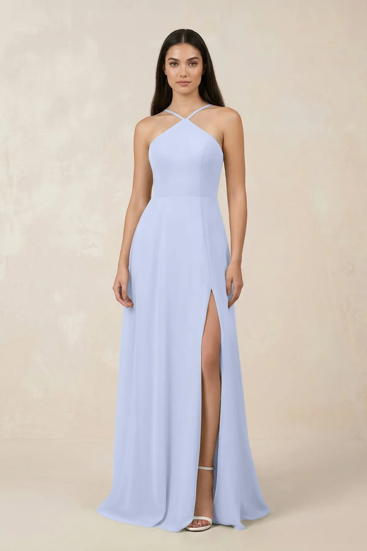 Halter Chiffon A-Line Bridesmaid Dress With Slit in Ice sold by KissProm