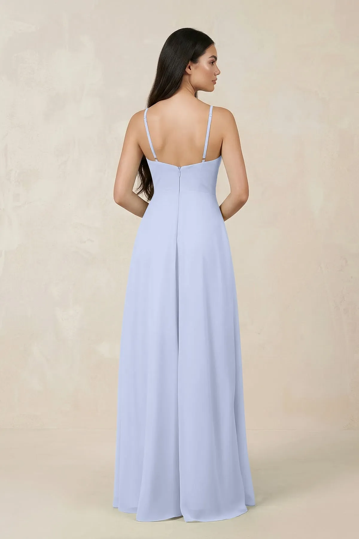 Halter Chiffon A-Line Bridesmaid Dress With Slit in Ice sold by KissProm product image thumbnail 2