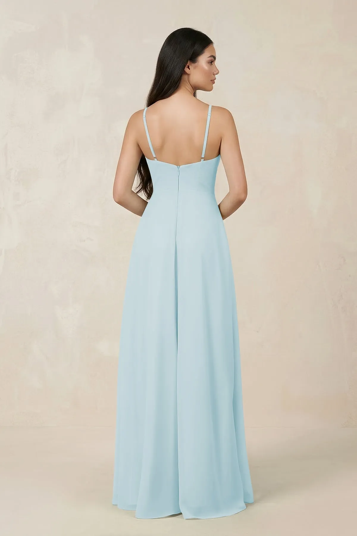 Halter Chiffon A-Line Bridesmaid Dress With Slit in Sky Blue sold by KissProm product image thumbnail 2